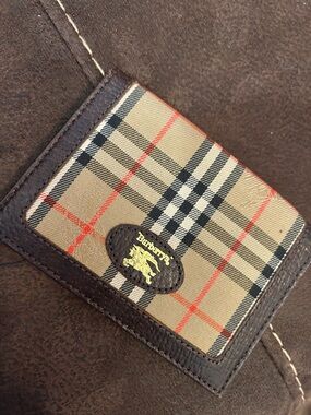 Burberry Beige Check Card & Key Holder with Dark Brown Trim